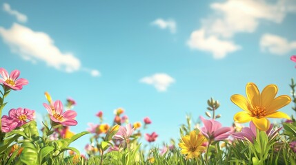 A tranquil garden scene with wildflowers swaying gently in the breeze, offering plenty of copy space.