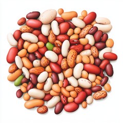 Colorful Mixed Beans Variety on White Background for Healthy Diet and Cooking Inspiration, Fresh Organic Legumes