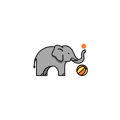 Cartoon Elephant Playing with a Ball in a Minimalist Illustration