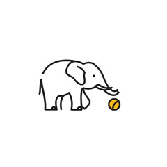 Minimalist Illustration of Elephant Playing With a Yellow Ball on White Background