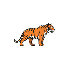 Detailed Illustration of a Bengal Tiger Facing Sideways on White Background