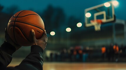 Evening sports photography dynamic basketball action close-up