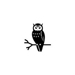 Minimalistic Owl Silhouette Sitting on a Branch in Black and White