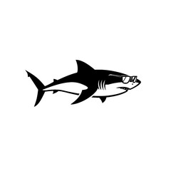 Sophisticated Shark Illustration Featuring Eyewear on a Minimalist White Background