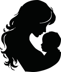Silhouette of a mother with a baby in her arms