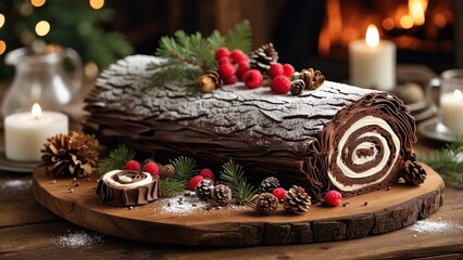 2. **Christmas Log Cake - Traditional Design with Transparent Background (PNG)**