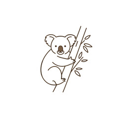 Adorable Line Art of a Koala Climbing a Tree With Leaves