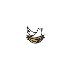Minimalist Illustration of a Bird Resting Peacefully Inside a Cozy Nest