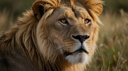Fototapeta premium Intense Close-Up of Panthera leo melanochaita with Golden Eyes and Majestic Mane