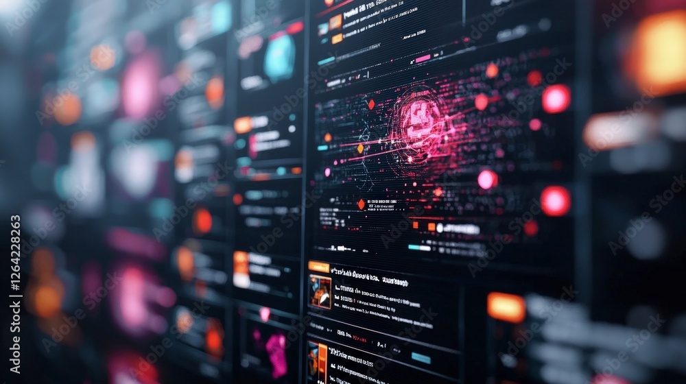 Poster futuristic ai newsfeed interface digital data streams technology innovation