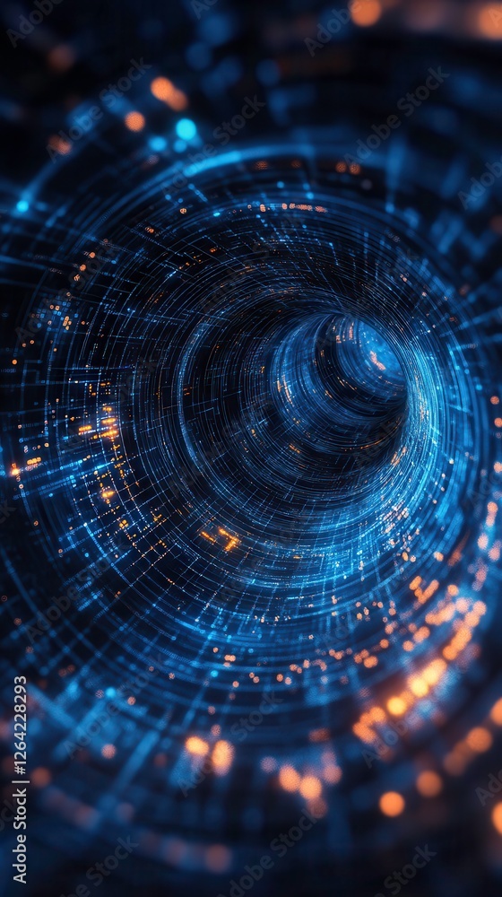 Poster exploring swirling portals and digital avatars in the metaverse through futuristic technology. gener