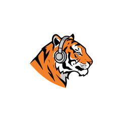 Illustration of a Tiger Wearing Headphones Symbolizing Music and Strength