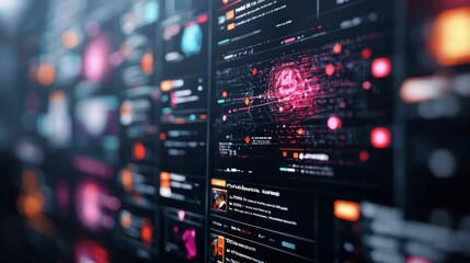 Obraz premium Futuristic AI Newsfeed Interface Digital Data Streams Technology Innovation