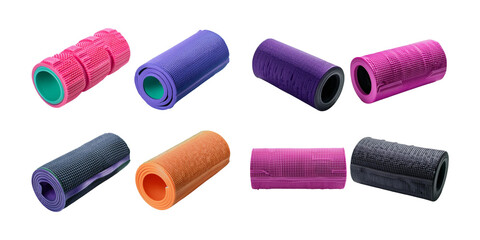 Colorful Foam Rollers for Fitness and Recovery Exercises, isolated on transparent background