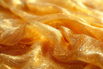 Luxurious Golden Silk Fabric with Smooth Folds and Soft Texture