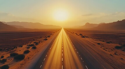 Fototapeta premium Endless journey on an open highway desert landscape scenic photography sunset view freedom concept