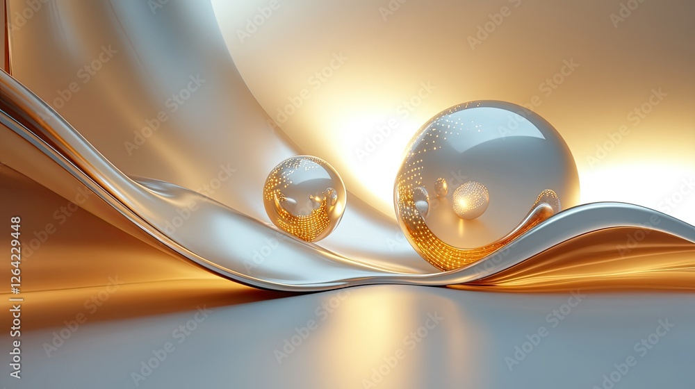 Aufkleber abstract composition of smooth spheres and illuminated lines, representing innovation and connectivi