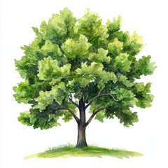 Illustration painted tree is growing with beautiful fresh green leaves