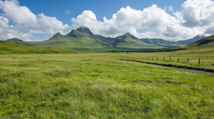 Scottish Highlands Landscape View Under Sunny Sky
