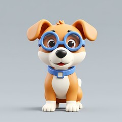 A cute cartoon dog with blue spectacles.