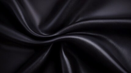 Fototapeta premium Close-up of smooth black fabric showcasing elegant draping and texture, ideal for fashion design