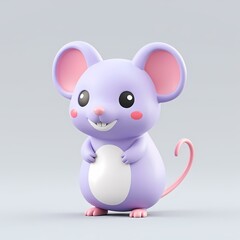A cute little purple mouse is standing.