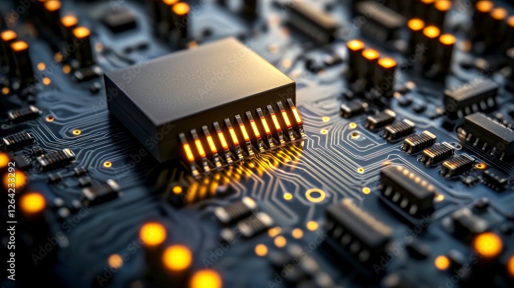 Poster glowing circuit board microprocessor ai technology innovation