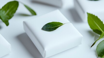 Minimalist White Box Packaging with Green Leaf  Eco Friendly Product Mockup  Clean Design