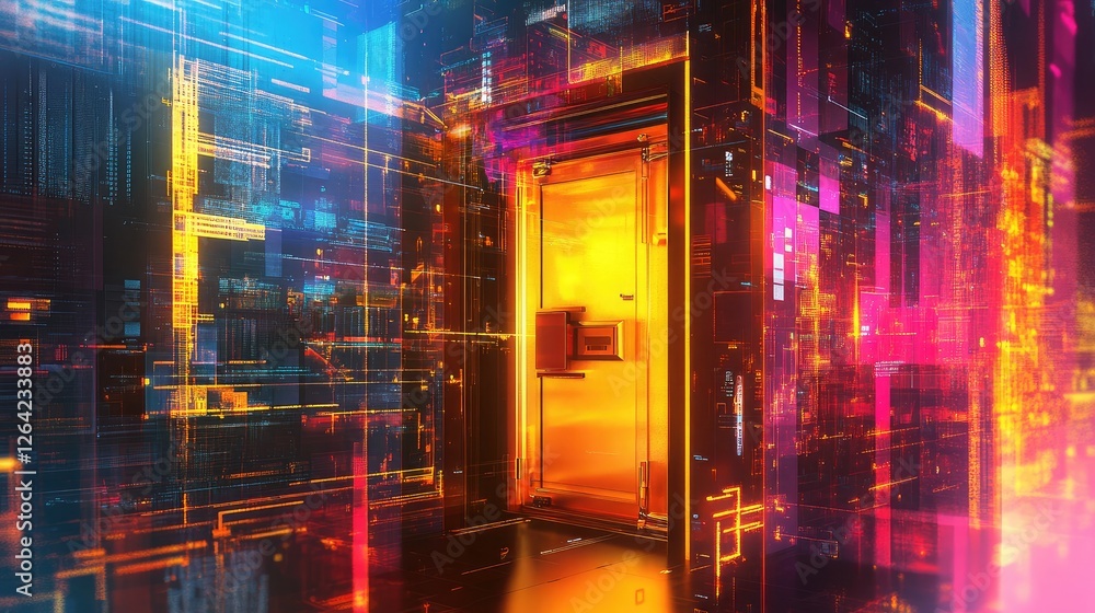 Aufkleber a vault door embedded in a digital interface, representing secure data storage in cyberspace.