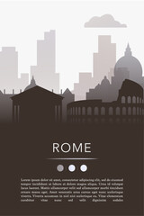 Naklejka premium Rome city template for website, presentation, front page, invitation, publication sheet with skyline, landmarks. Vector Italy image layout, simple and grayscale