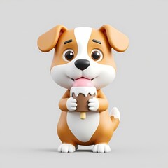 Naklejka premium A dog is holding an ice cream cone.