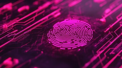 Digital fingerprint scan overlaid on a circuit pattern, symbolizing biometric security measures.