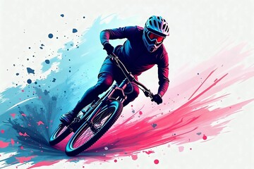 Dynamic Mountain Biker in Action, Vivid Colors
