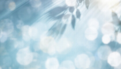 壁に落ちた木陰・葉の影　やわらかい太陽の日差しと木漏れ日の背景　春・夏の穏やかな日光の光　キラキラ輝くボケとレンズフレア