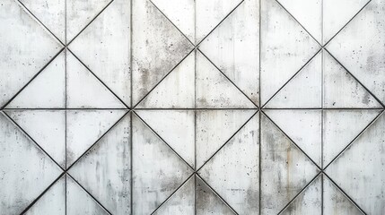 Geometric concrete wall with triangular patterns showcasing wear and texture in an urban setting