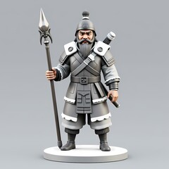 Fototapeta premium A figurine of an angry medieval soldier with a spear.