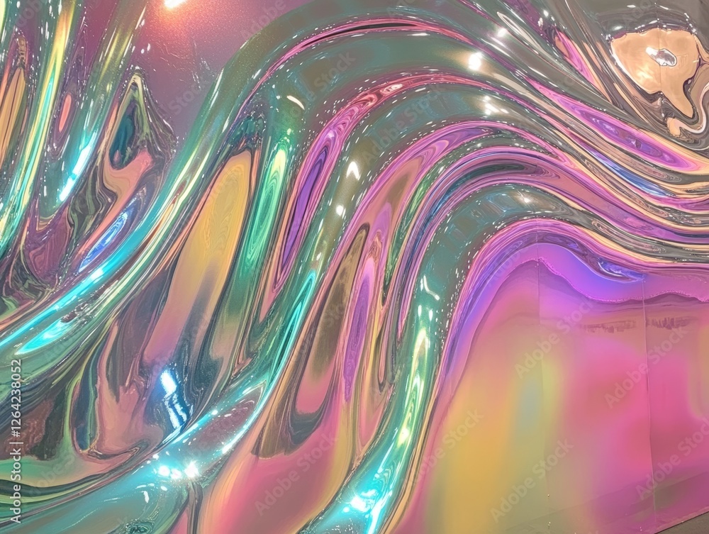 Poster holographic chrome gradient waves abstract background - ai
