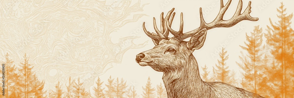 Aufkleber intricate engraved deer portrait with detailed line work in rich sepia tones and space for personali