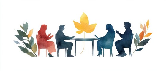 Collaborative business meeting office illustration creative environment side view teamwork dynamics