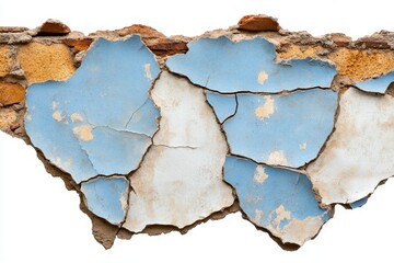 Damaged Wall with Peeling Blue and White Paint
