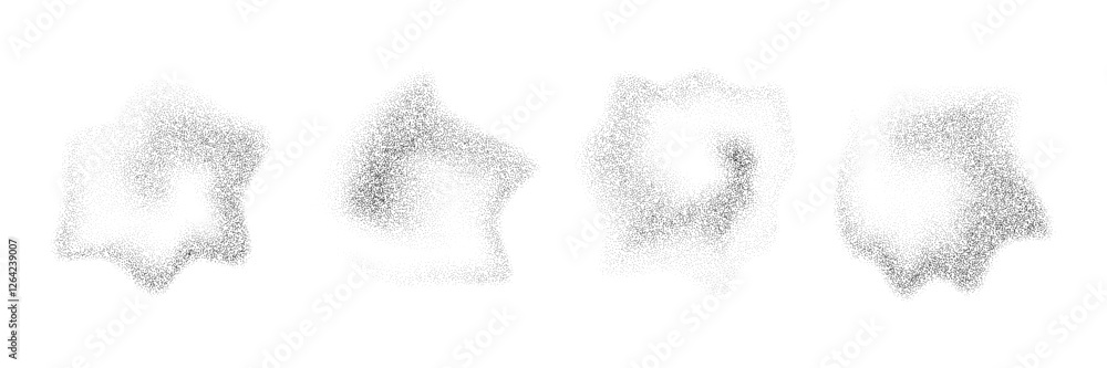 Fototapete fluid dotted gradient drop shapes. grainy spray spots and stains. black stippled liquid object set. 