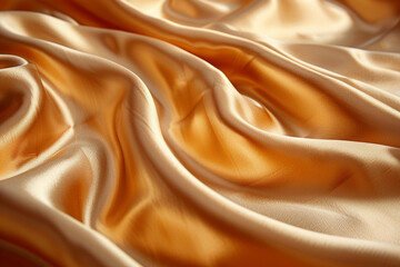 Close-up of flowing golden silk, radiating luxury and sophistication. Ideal for elegant branding, upscale product mockups, or fashion visuals requiring a sense of prestige