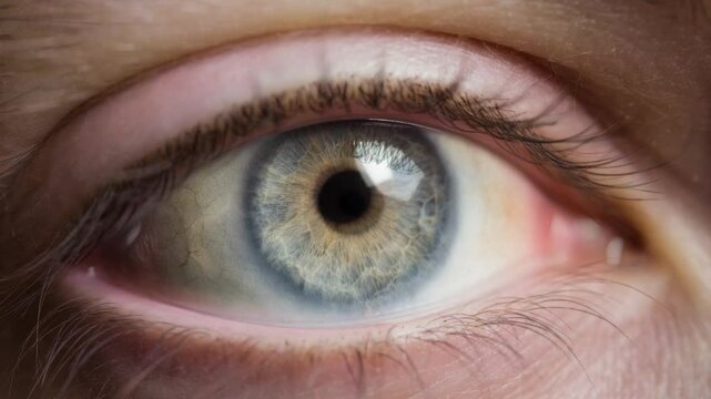 Rapidly changing images of a human eye. A sequence of different human eyes looking into a camera lens.