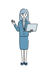 パソコンを持つ女性　ビジネス　全身