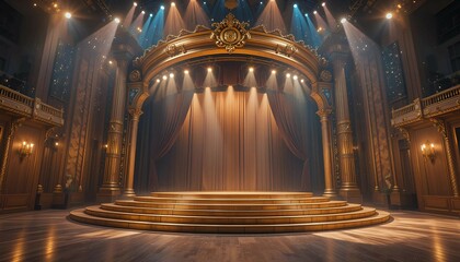Obraz premium Classic Theater Stage with Rich Red Curtains and Beautiful Lighting for a Dramatic and Artistic Performance Atmosphere