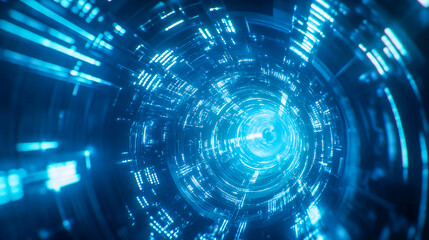 Obraz premium Futuristic, high-tech design with a vibrant blue background, featuring interconnected network lines symbolizing digital connectivity, innovation, and advanced technology