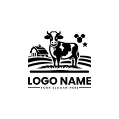 Cow Farm Vector Logo Rustic Livestock Illustration Dairy Cattle Emblem Design