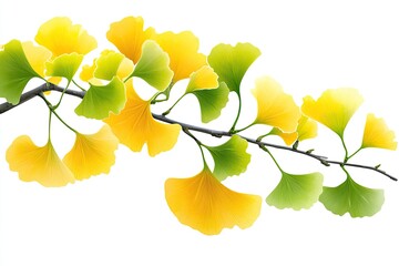 Obraz premium Autumnal Ginkgo Biloba Branch Isolated on White Background