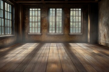 Sunlit Rustic Room with Large Windows and Wooden Floor