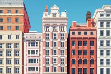 Fototapeta premium Colorful buildings stand tall against a clear sky, symbolizing urban development